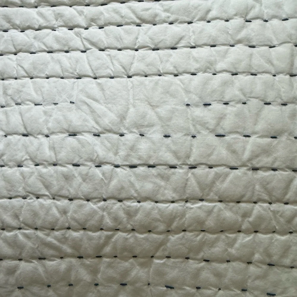 Serena & Lily Twin White Quilt Hand Stitched Blue Channeling Thread 68x86